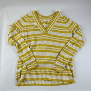 Gap Womens Sweater Vneck Yellow White Striped Side Slits Small